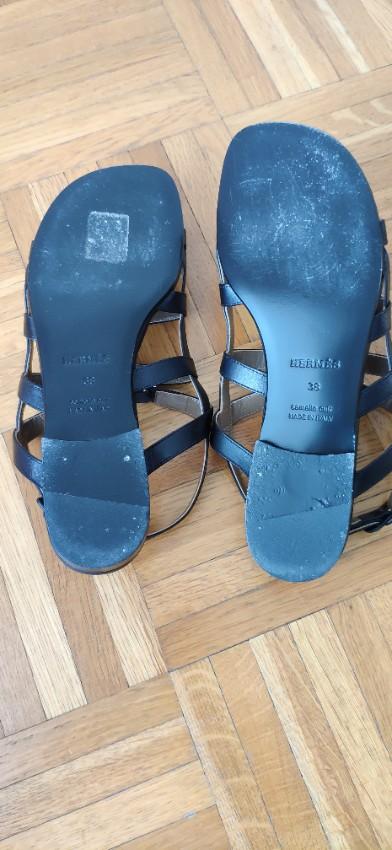 Hermes Black Leather Transat Sandals