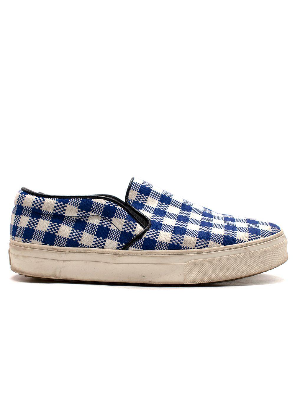 Celine Royal Blue and White Plaid Slip On Trainers