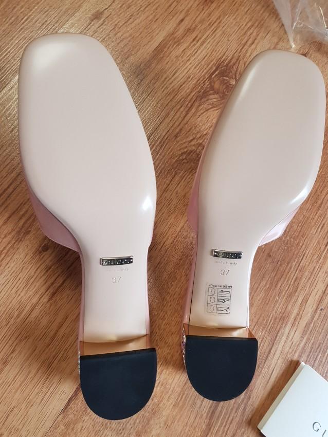 Gucci Nude Crystal Embellished Square G Mules