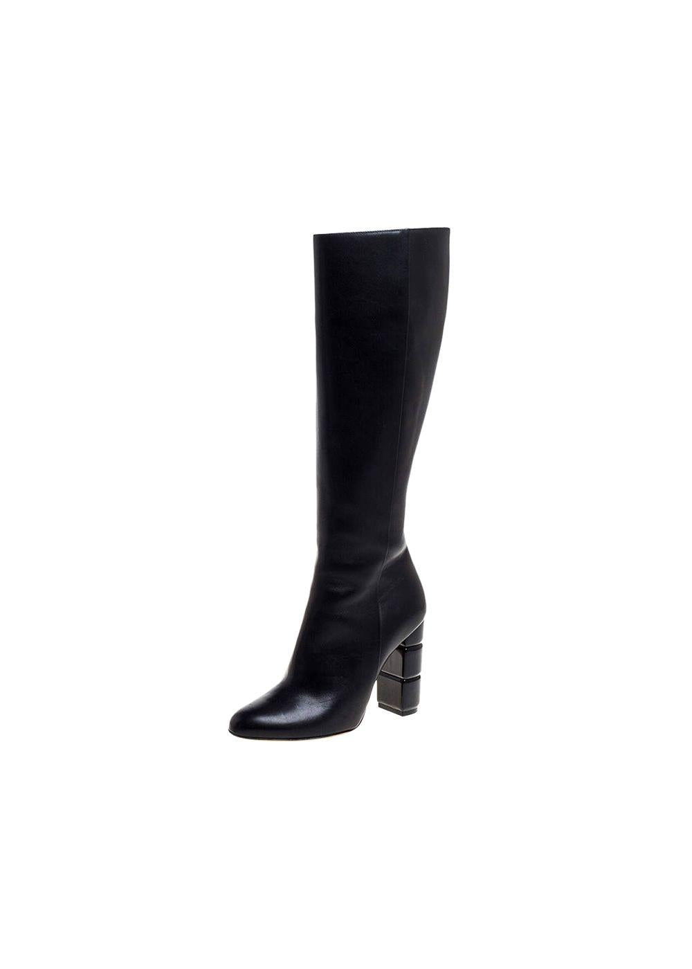 Black Leather Knee Boots