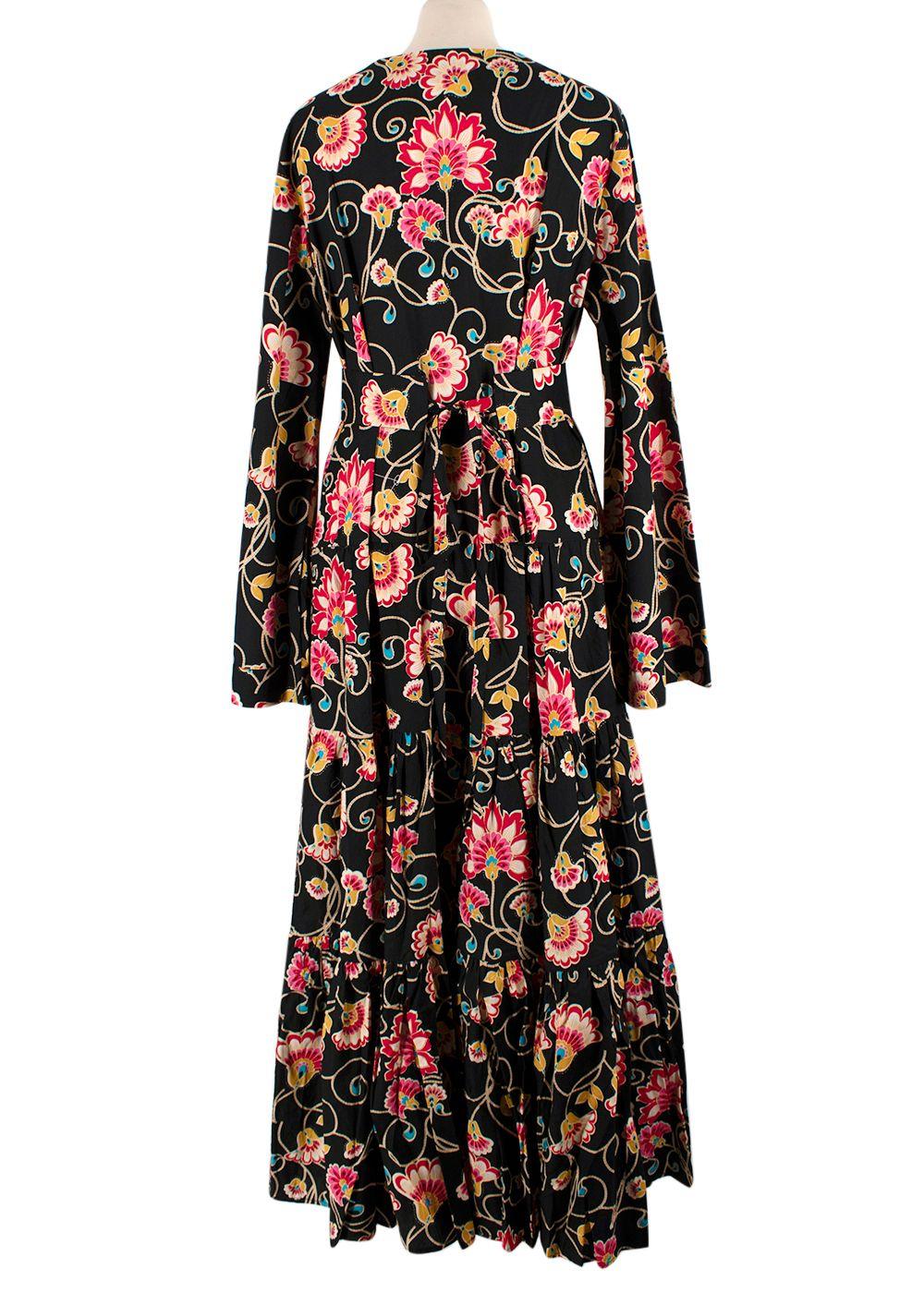 Elegant Embroidery Black Floral Embroidered Kaftan Dress