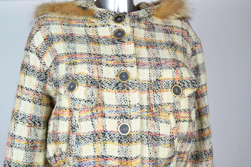 Krizia Wool Blend Fur Trim Check Jacket