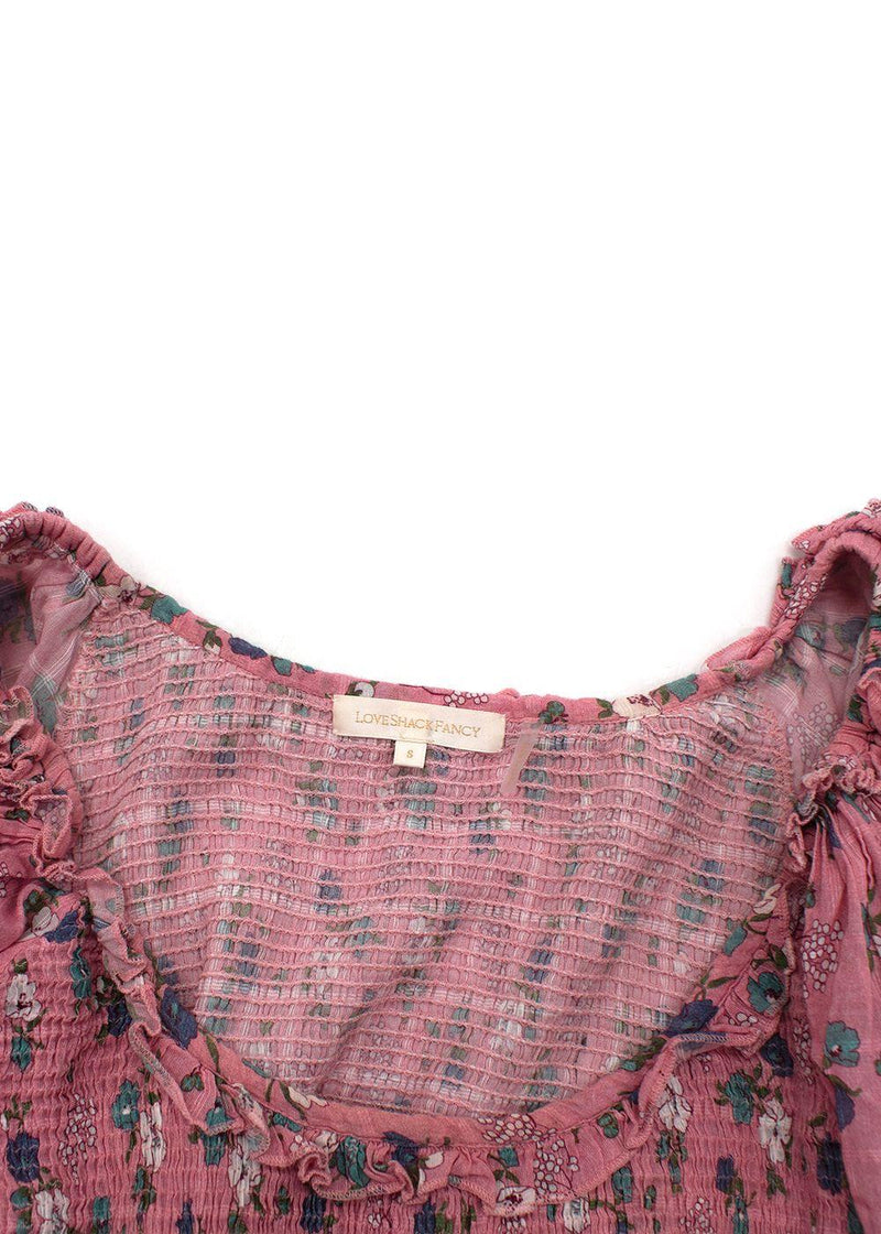 Violet Floral Printed Cotton Ruffled Mini Dress