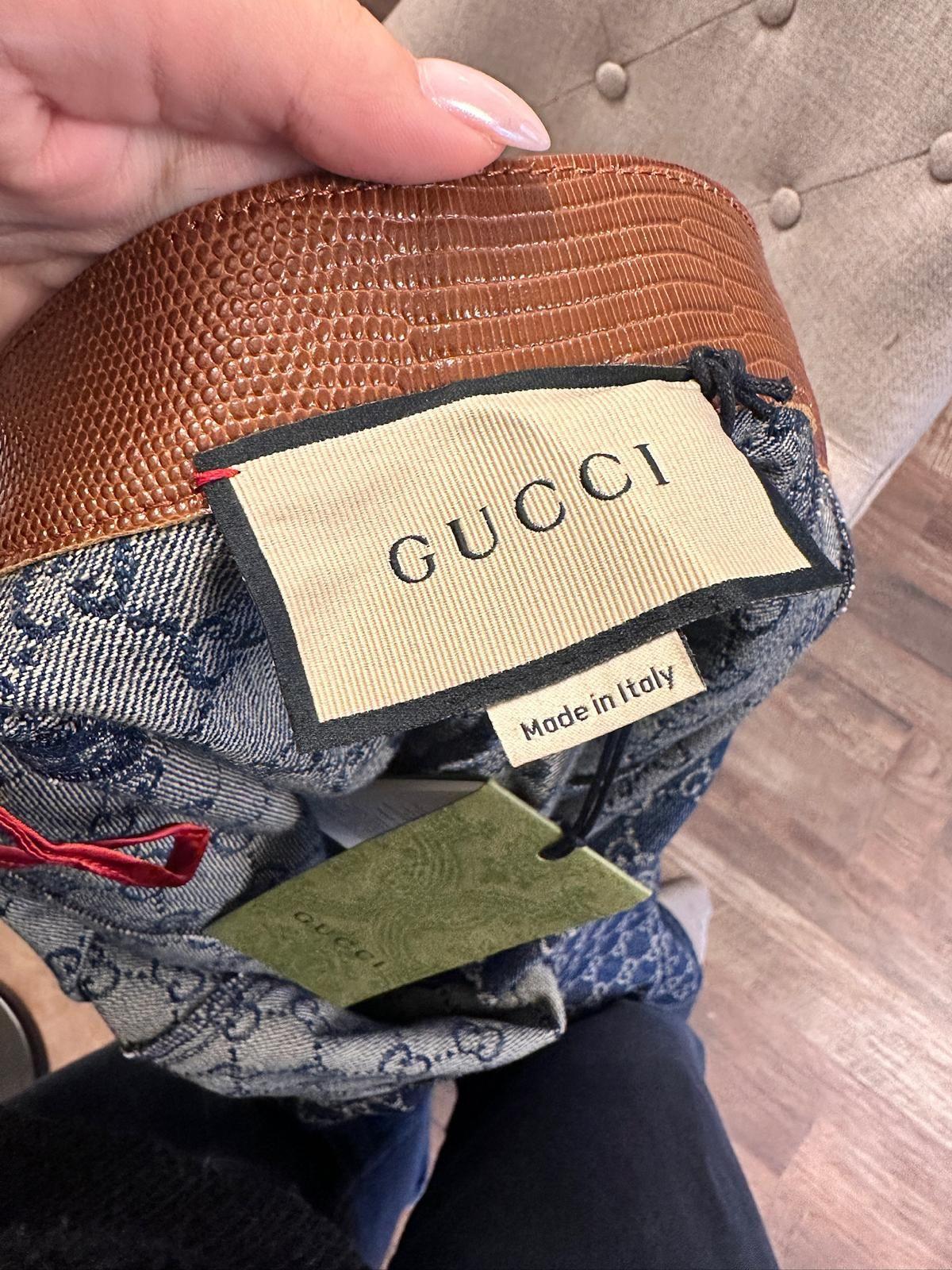 Gucci Monogram Denim Skirt with Leather Trim