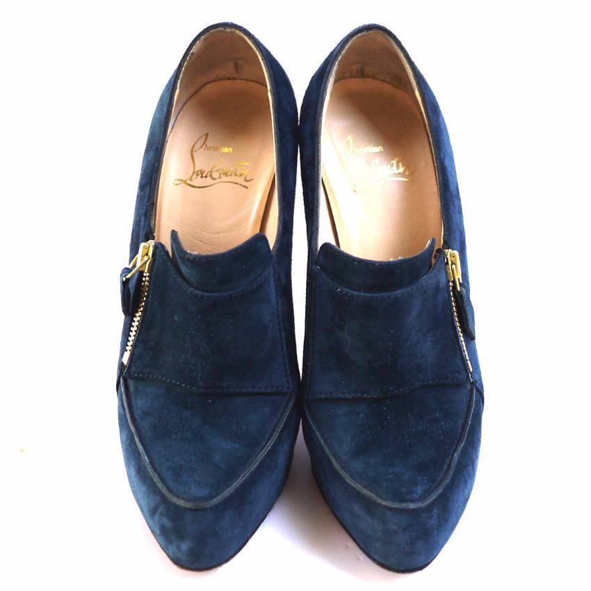 Christian Louboutin Blue Lapono Suede Leather Ankle Boots