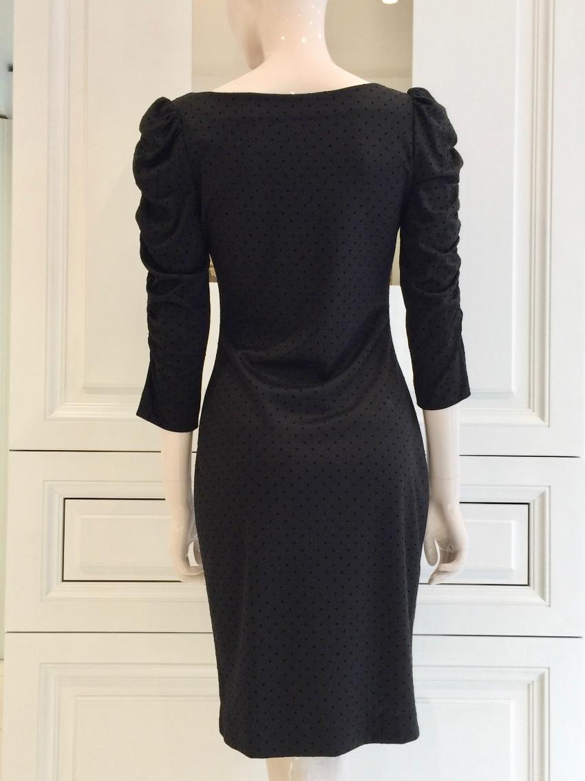 French Couture Black Jersey & Velvet Dot Square Neck Dress