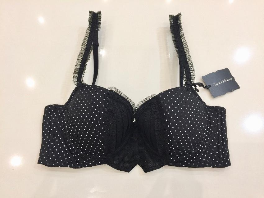 Chantal Thomass Fine Polka Dot Padded Half Cup Bra & Thong Set