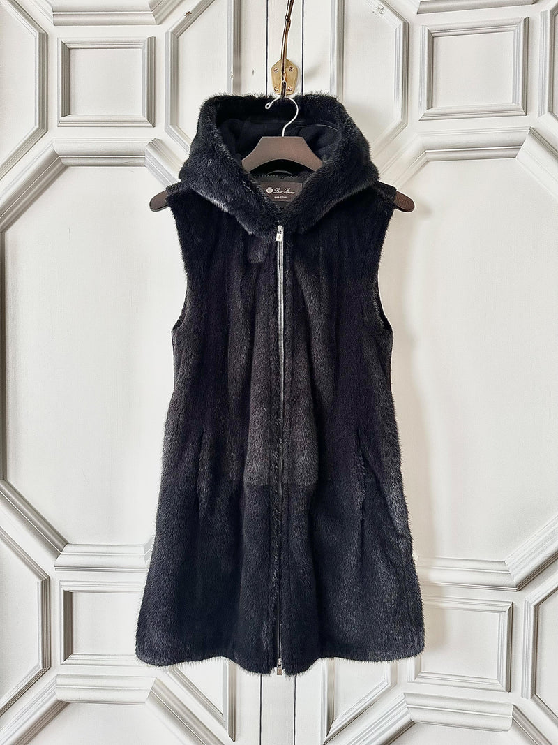 Loro Piana Grey Mink Fur & Baby Cashmere Hooded Gilet