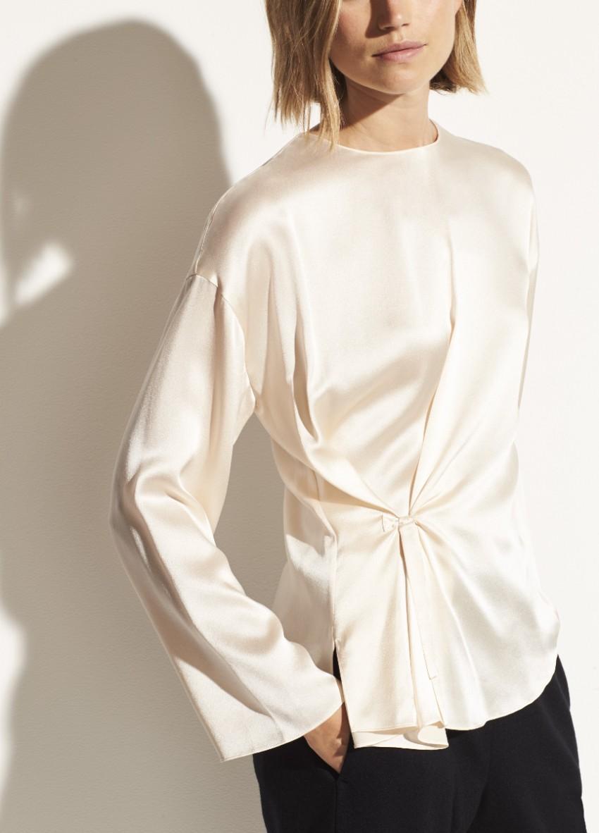 Vince Satin Knotted Ivory Top