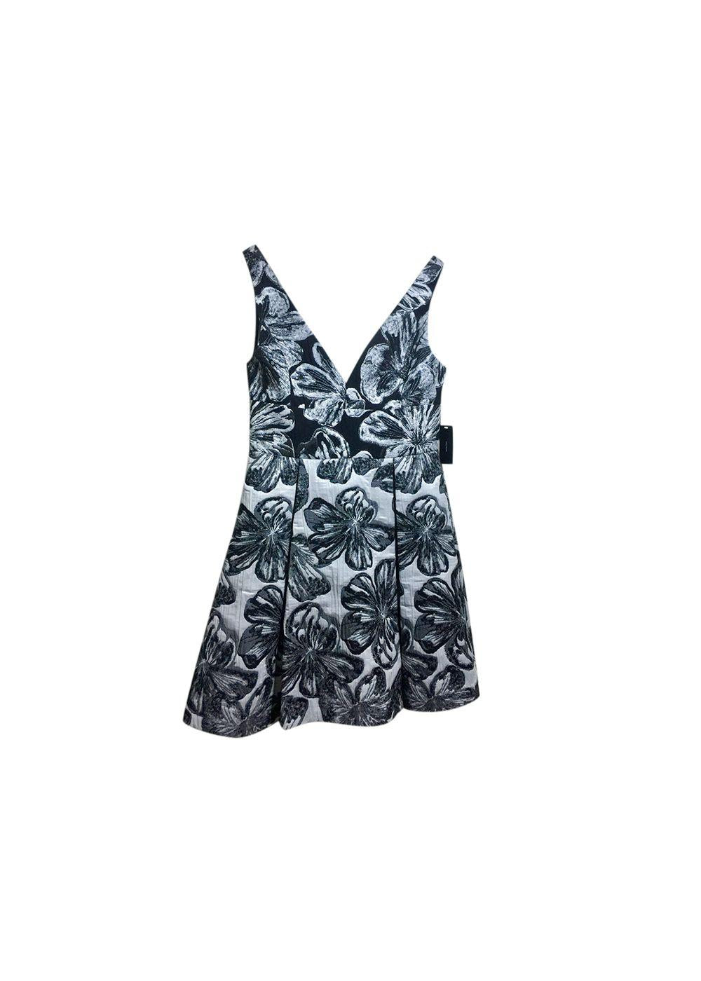 Black & White Metallic Brocade Mini Dress