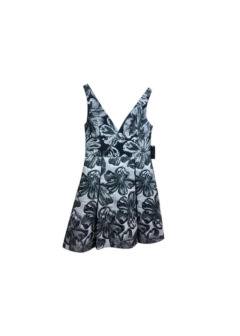 Black & White Metallic Brocade Mini Dress