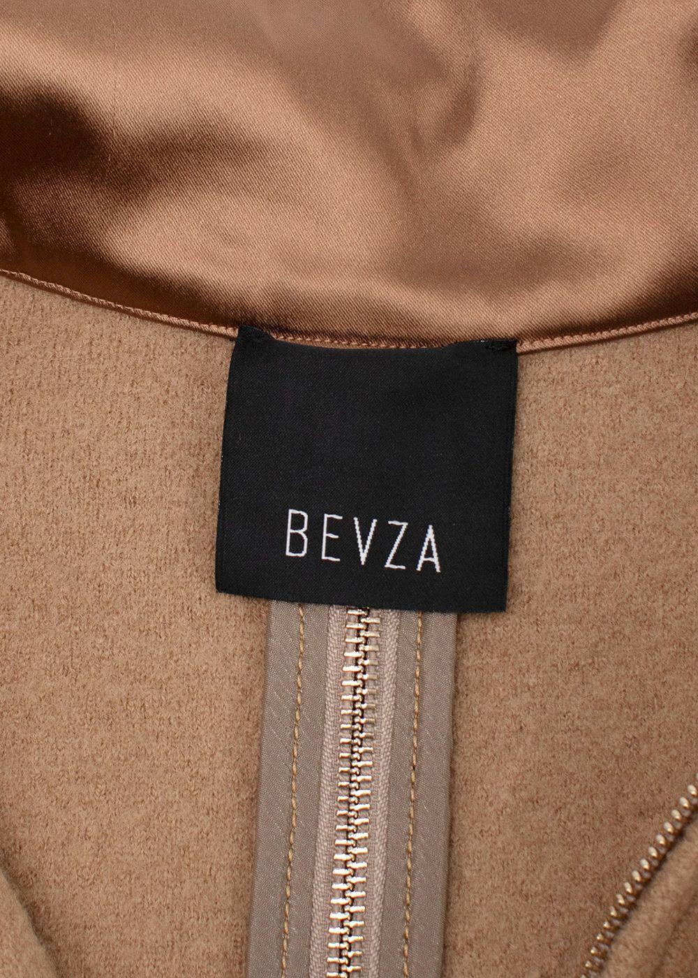 Bevza Camel Longline Wool Coat with Zipper Detail