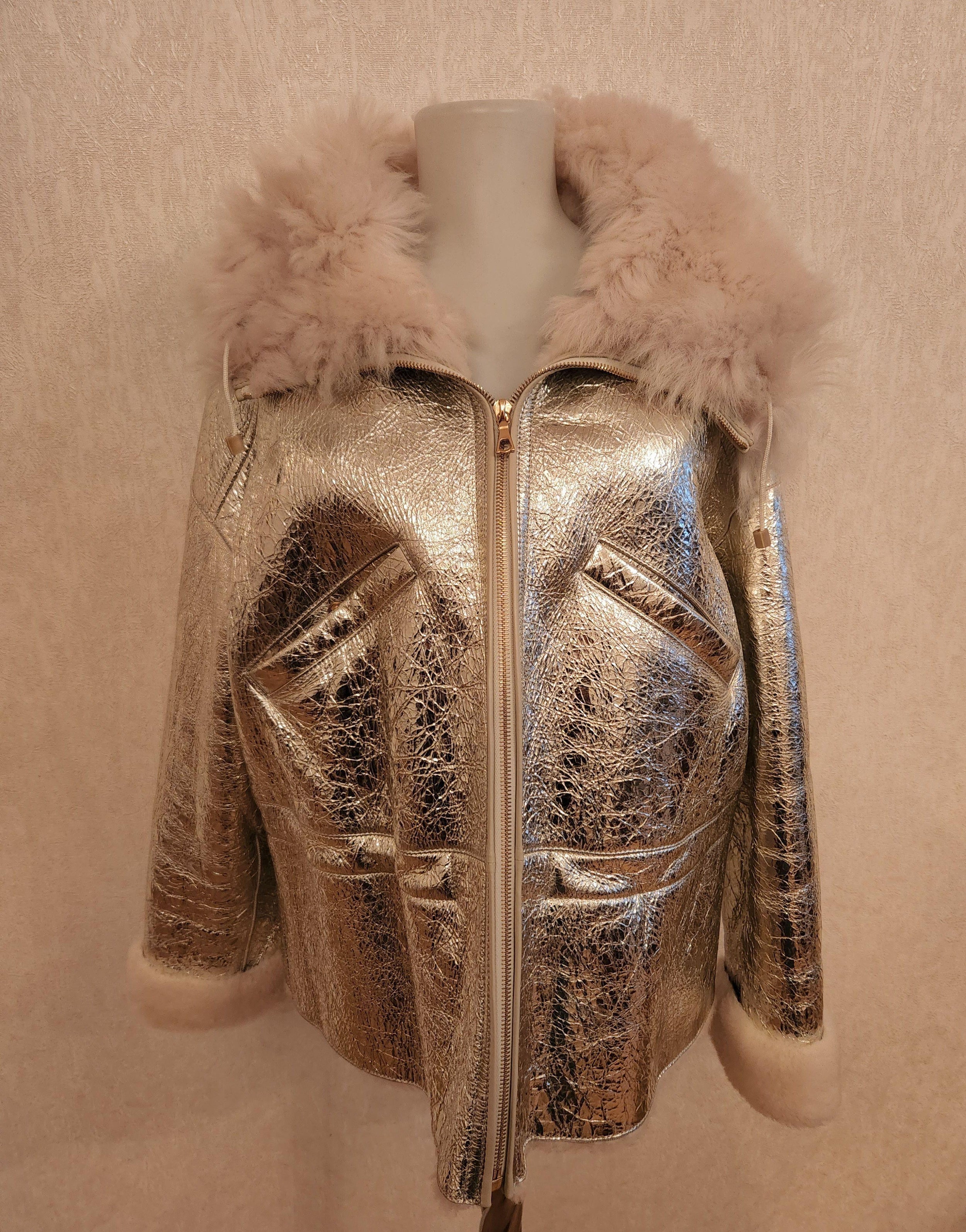 Yves Salomon Silver Metallic Lambskin Jacket