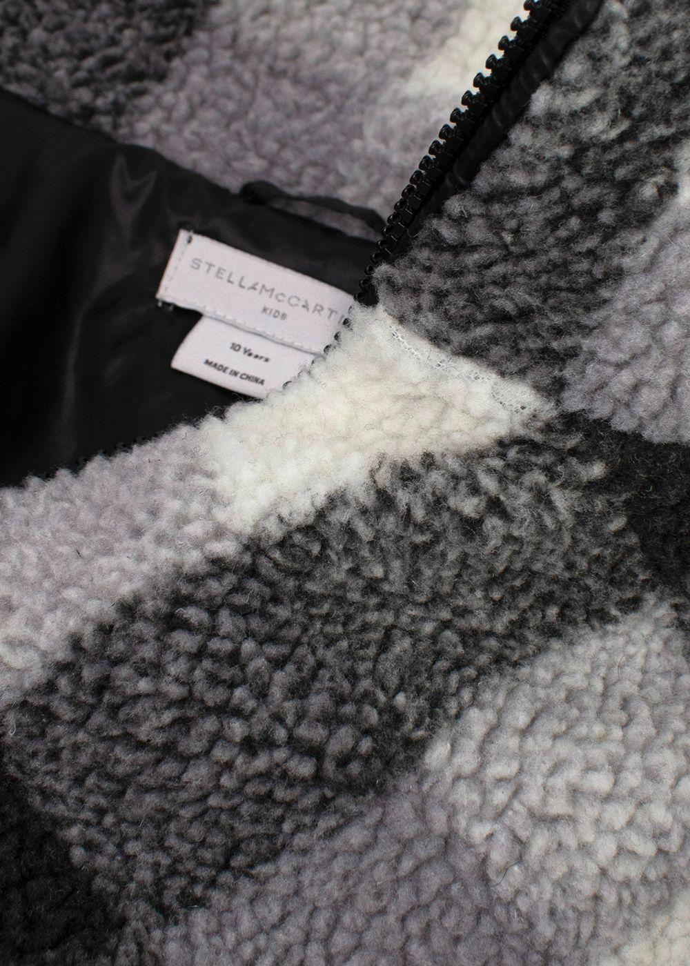 Stella McCartney Kids 10Y Plaid Grey Sherpa Fleece Jacket