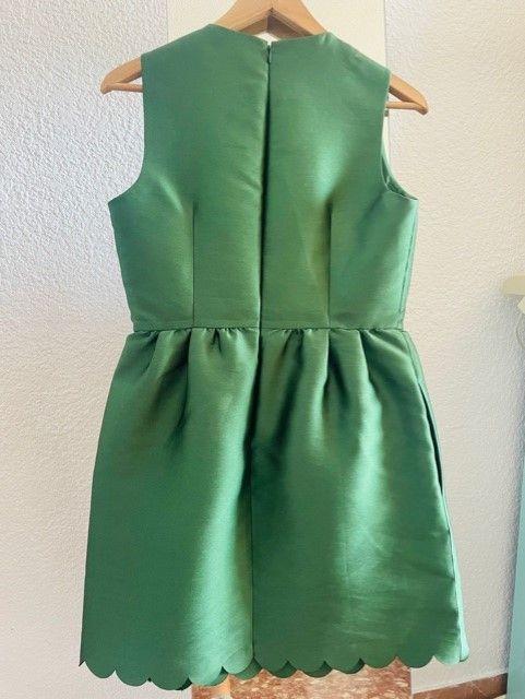 Green satin scallop hem dress