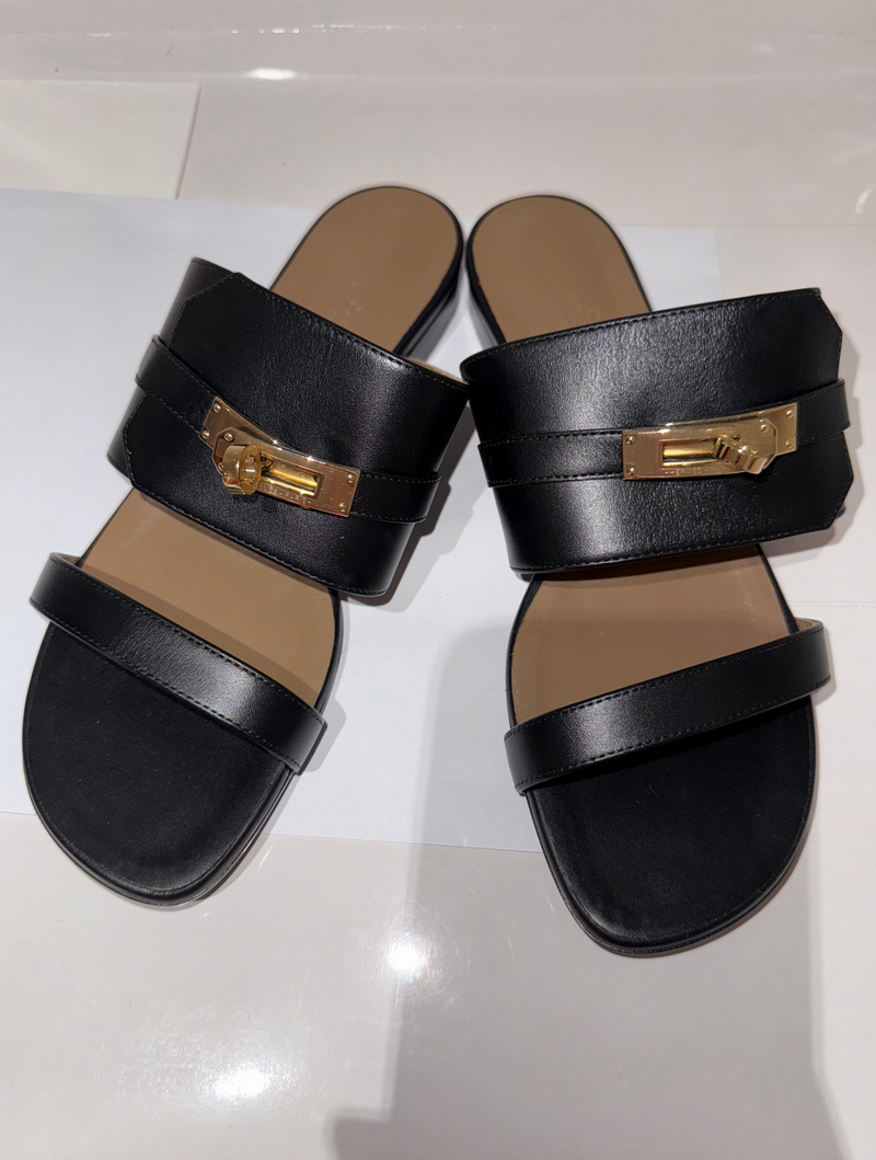 Herms Black Avenue Sandals