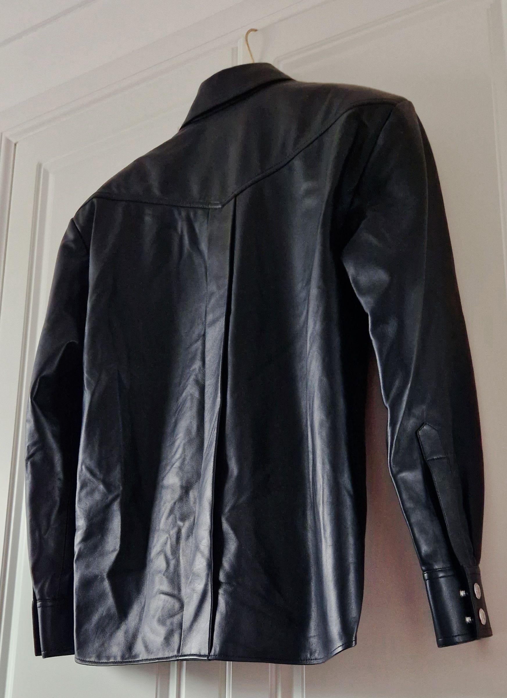Oversized Black Leather Boyfriend Shirt