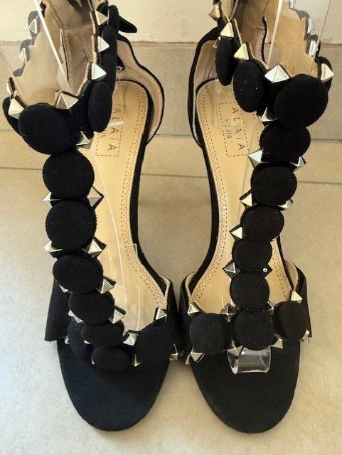 Alaia Black Suede T-Strap Bombe Sandals