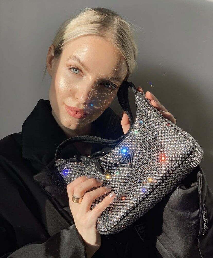 Black Satin Crystal Embellished Re-Edition 2000 Mini Bag