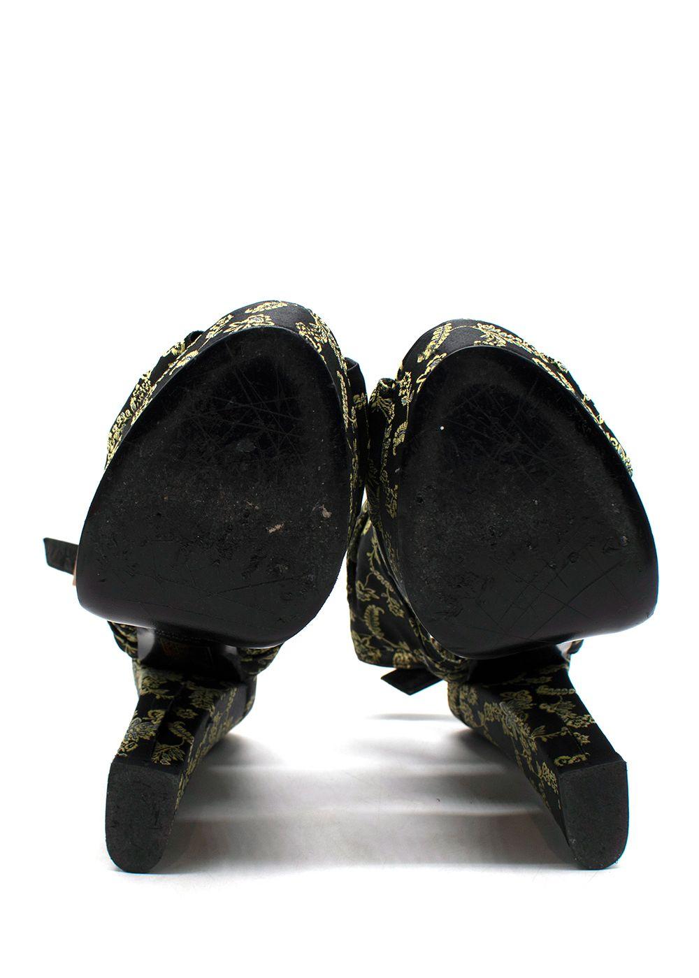 Erdem Black and Green Brocade Platform Sandals