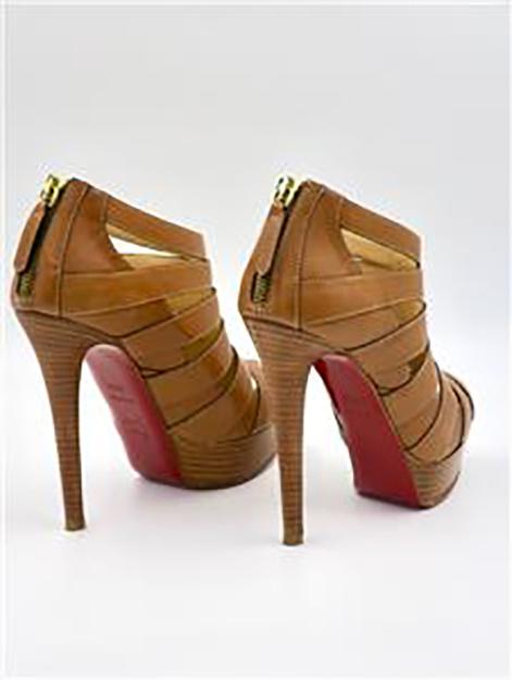 Christian Louboutin Brown Leather Peep-Toe Platform Cage Heels
