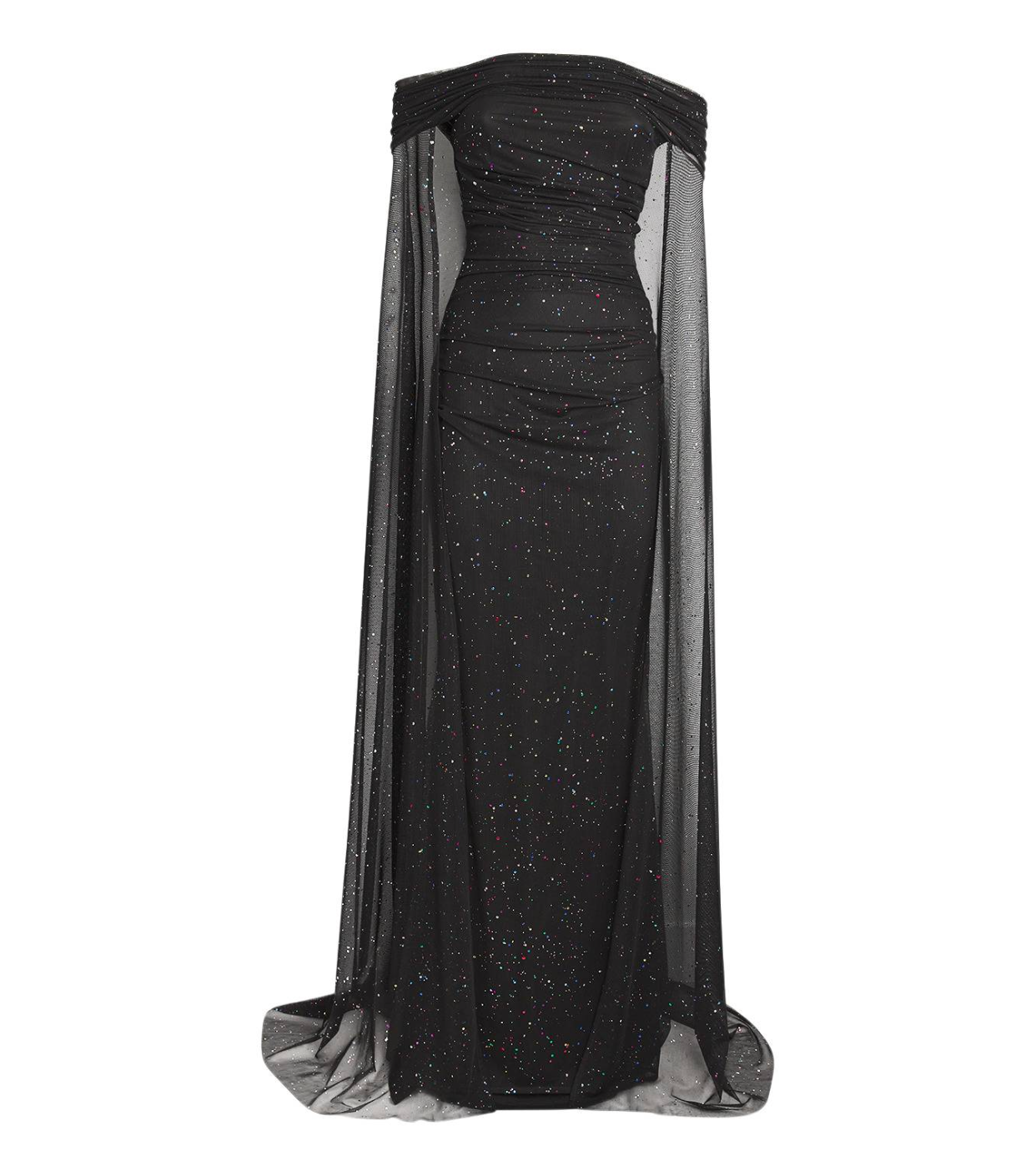 Talbot Runhof Confetti Tulle Off-The-Shoulder Cape Gown