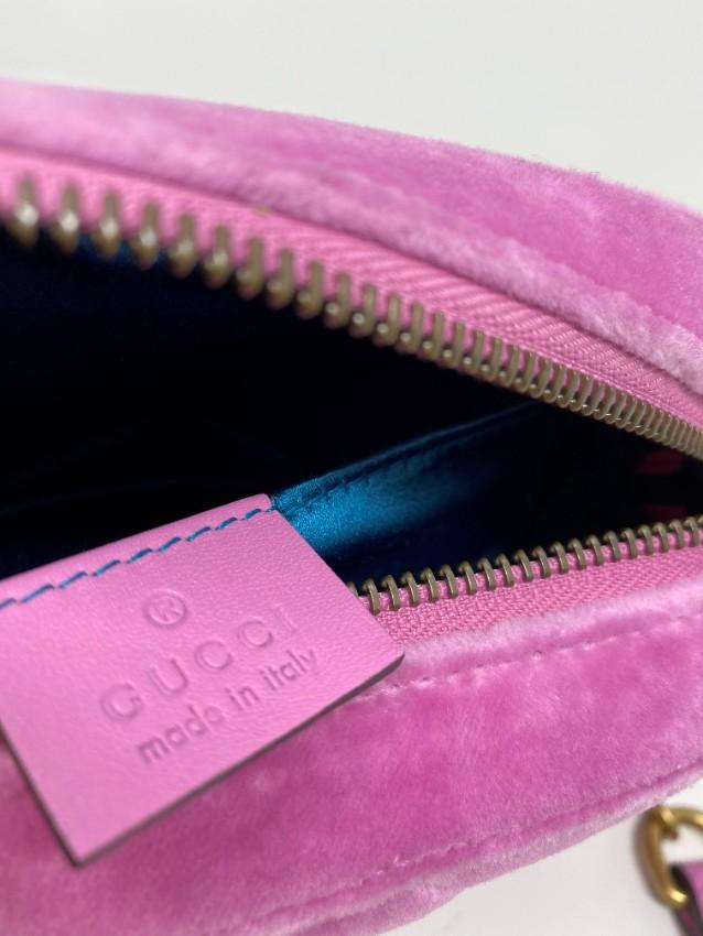 Gucci Pink Quilted Velvet and Marquise Crystal Mini GG Bag