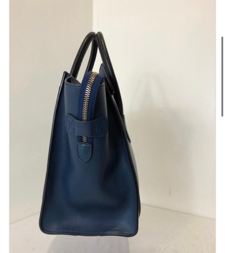 Blue Leather Mini Luggage Tote