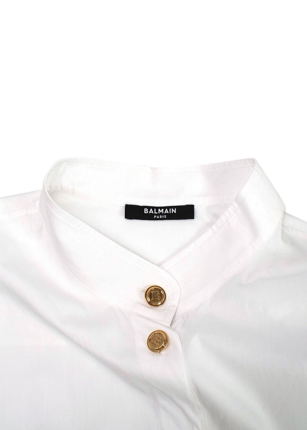 Balmain White Cotton Button-down Collarless Shirt