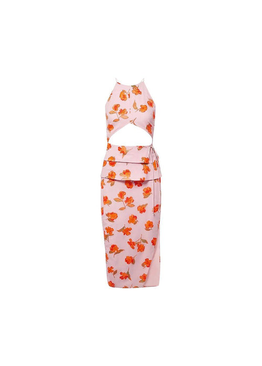 Pink Crepe Cut-Out Midi Dress