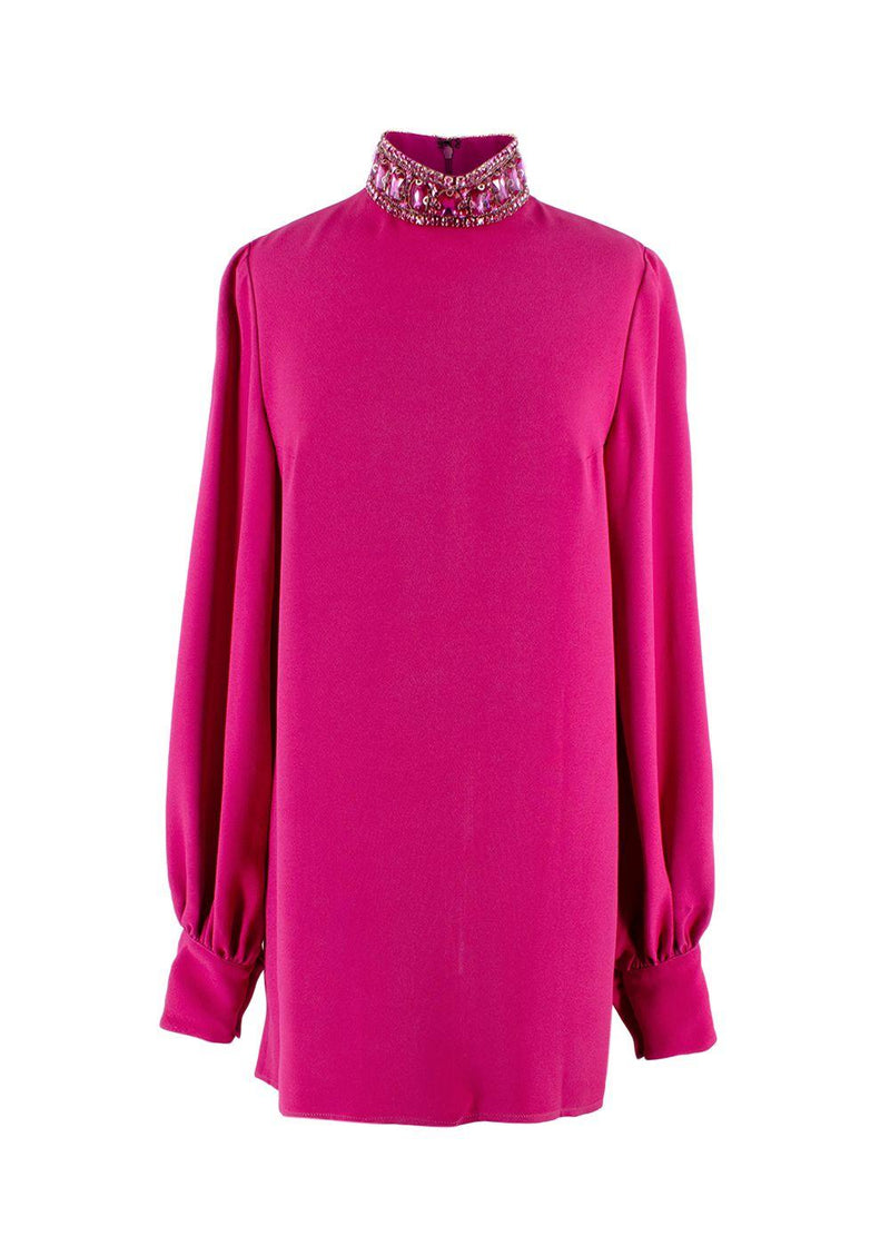 Andrew GN Fuchsia Crystal Embellished Neck Mini Dress