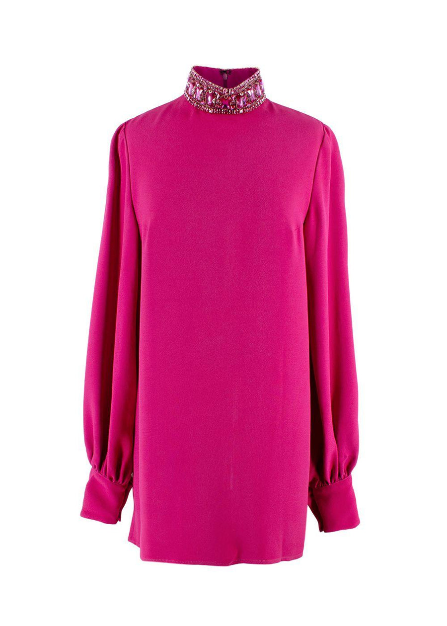 Andrew GN Fuchsia Crystal Embellished Neck Mini Dress
