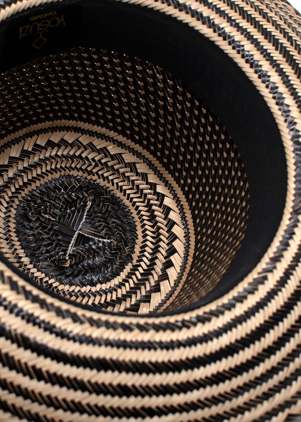 Yosuzi Striped Pom Pom Straw Fedora Hat
