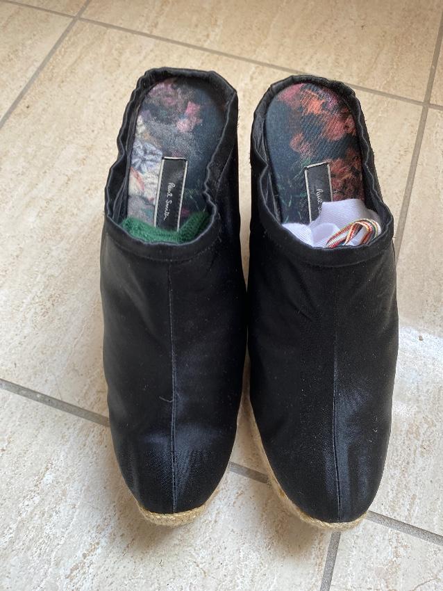 Paul Smith Black Silk Jute Wedge Mules