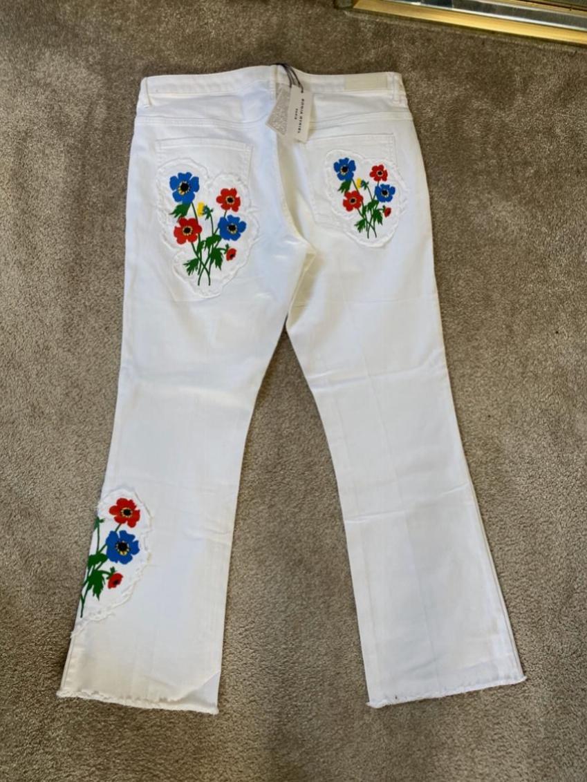 Sonia Rykiel white denim floral embroidered jeans
