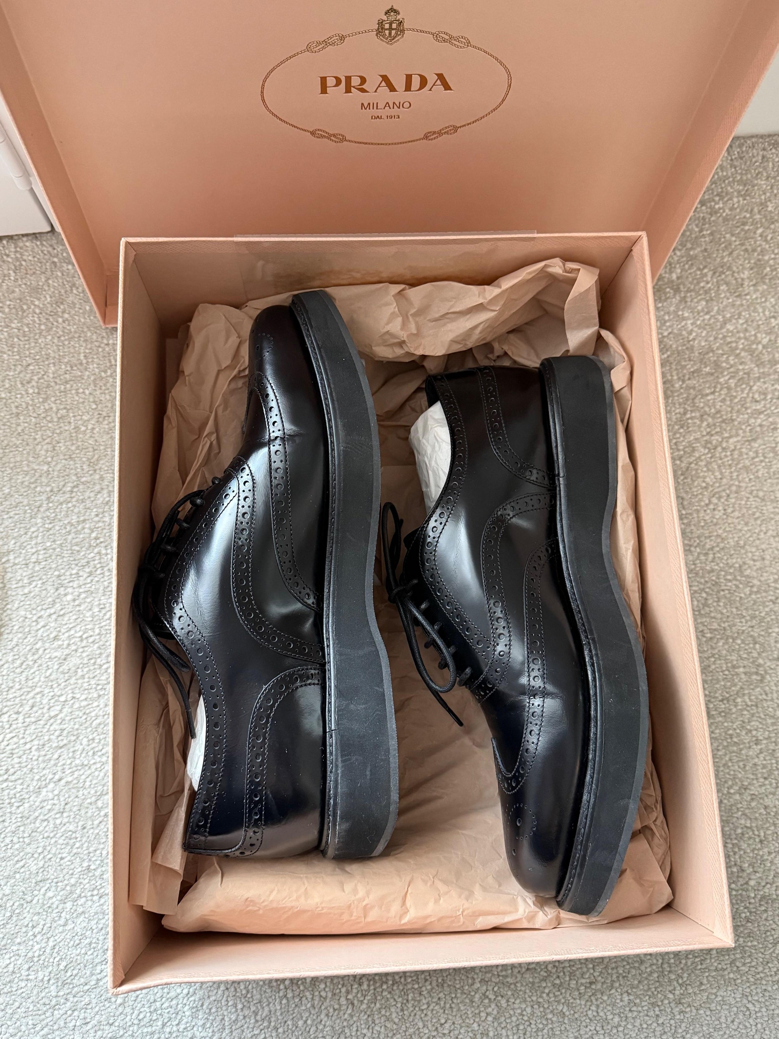 Prada Black Leather Brogues
