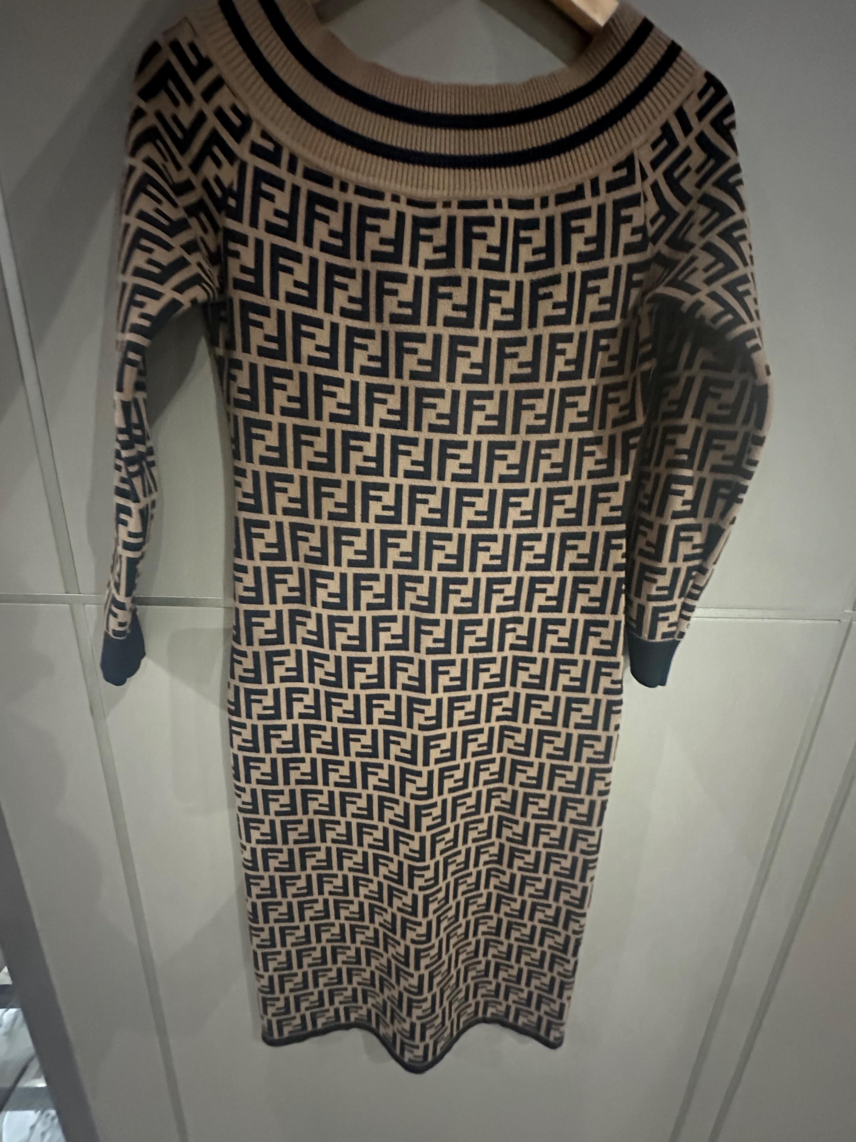 Fendi Bardot Monogram Midi Dress