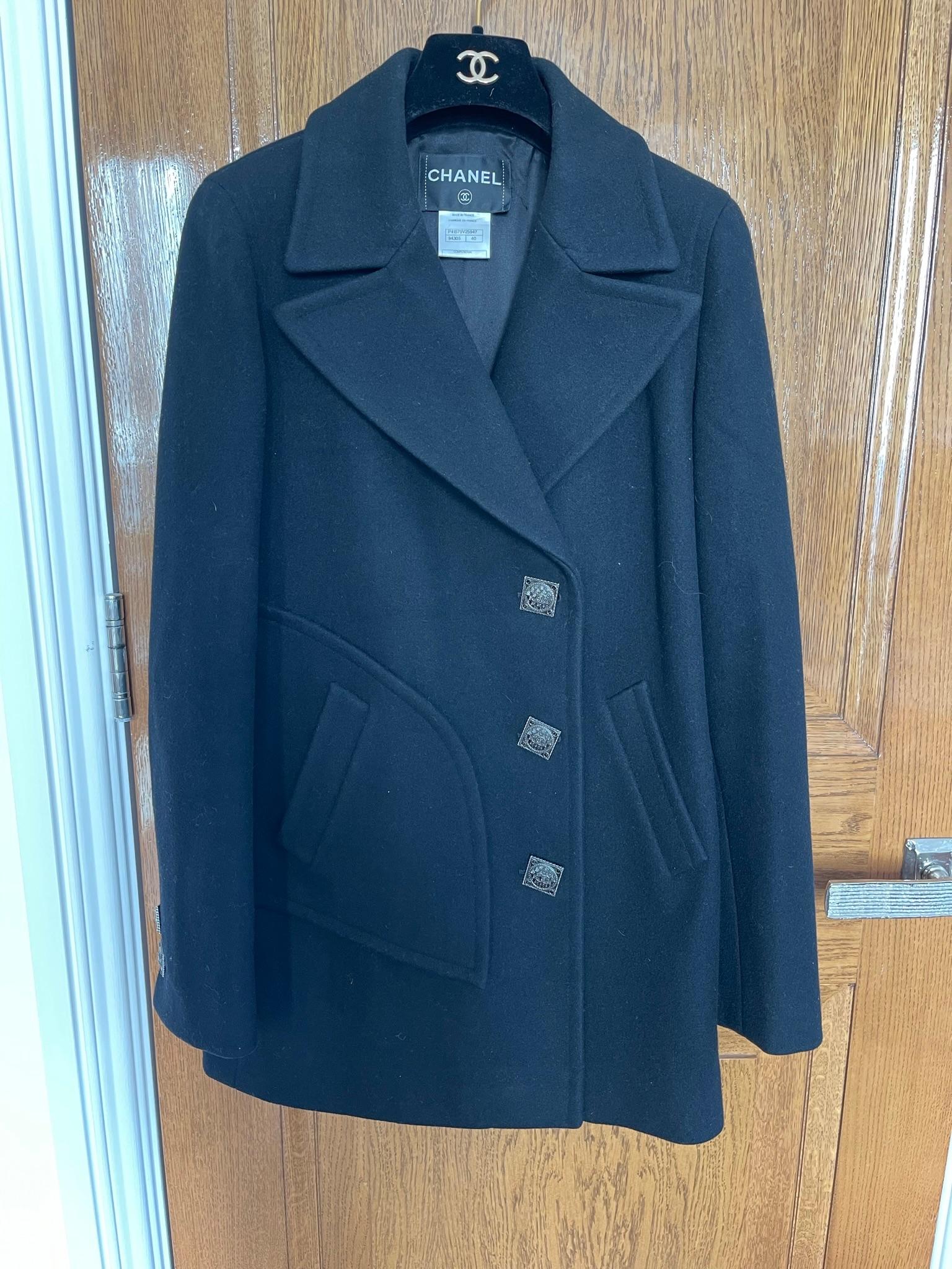 Chanel Black Wool Pea Coat
