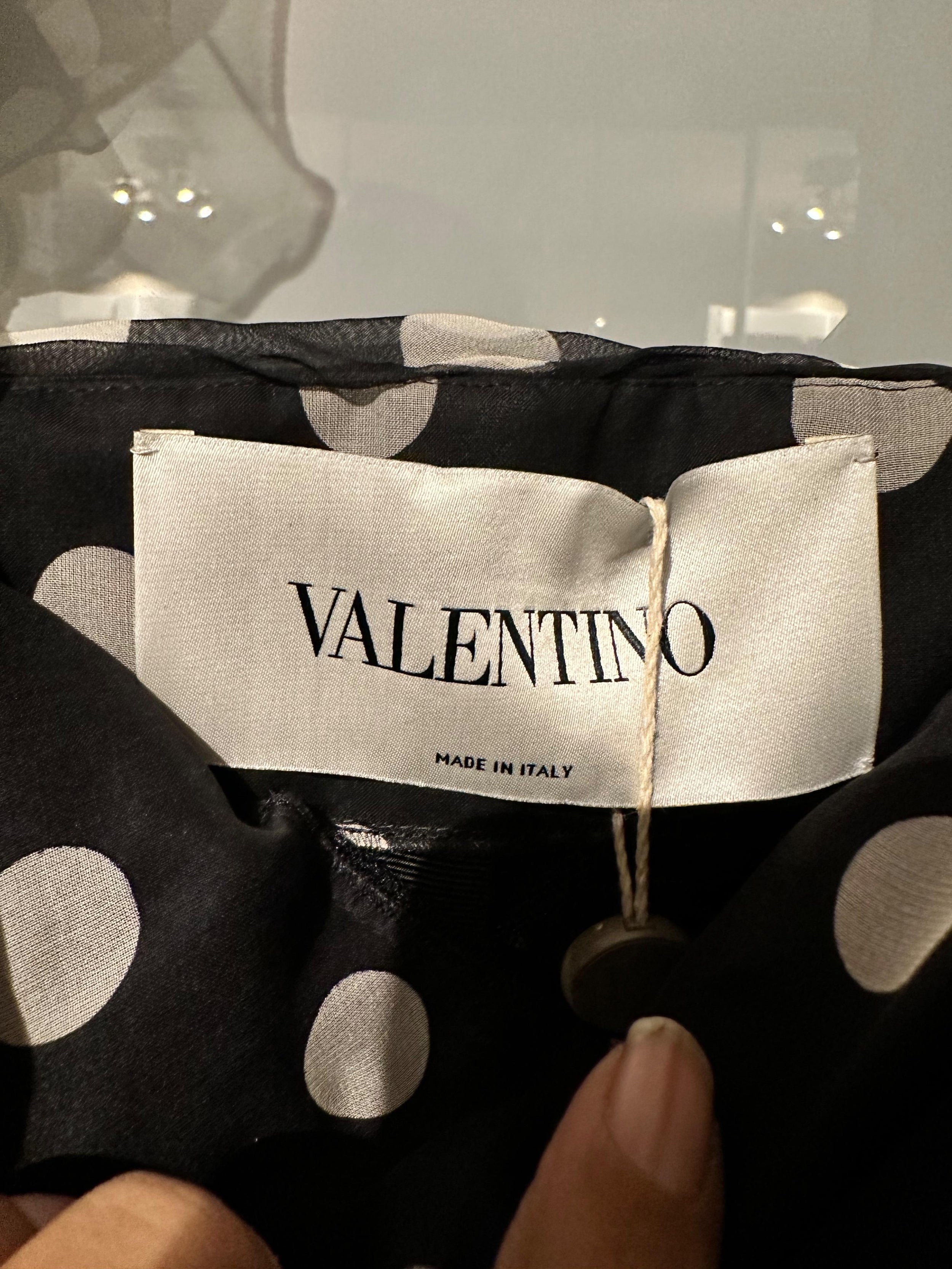 Valentino Black and White Polka Dot Ruched Mini Dress