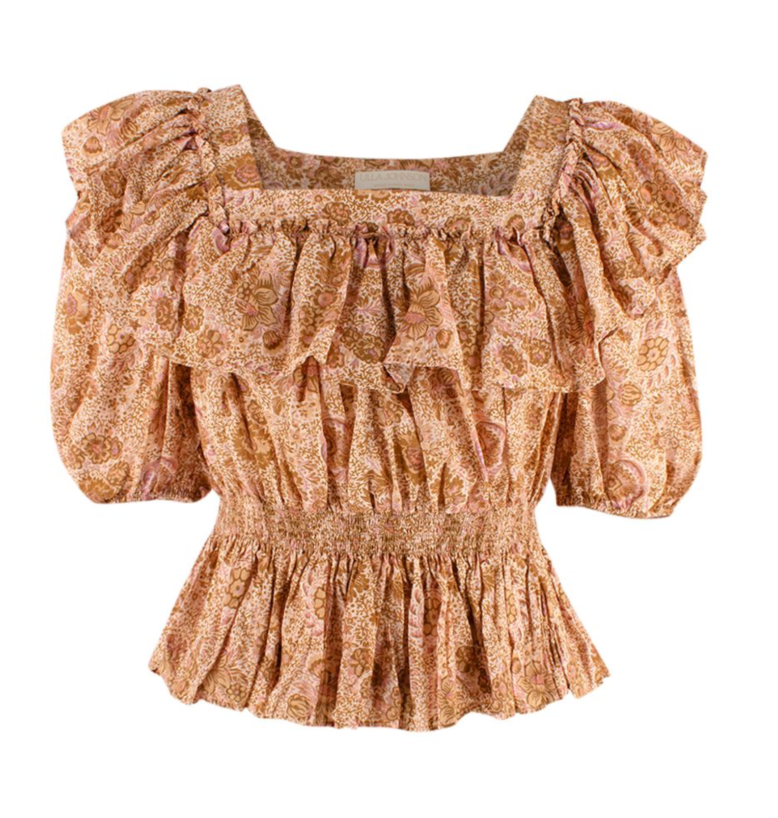 Ulla Johnson Tan Floral Ruffled Top