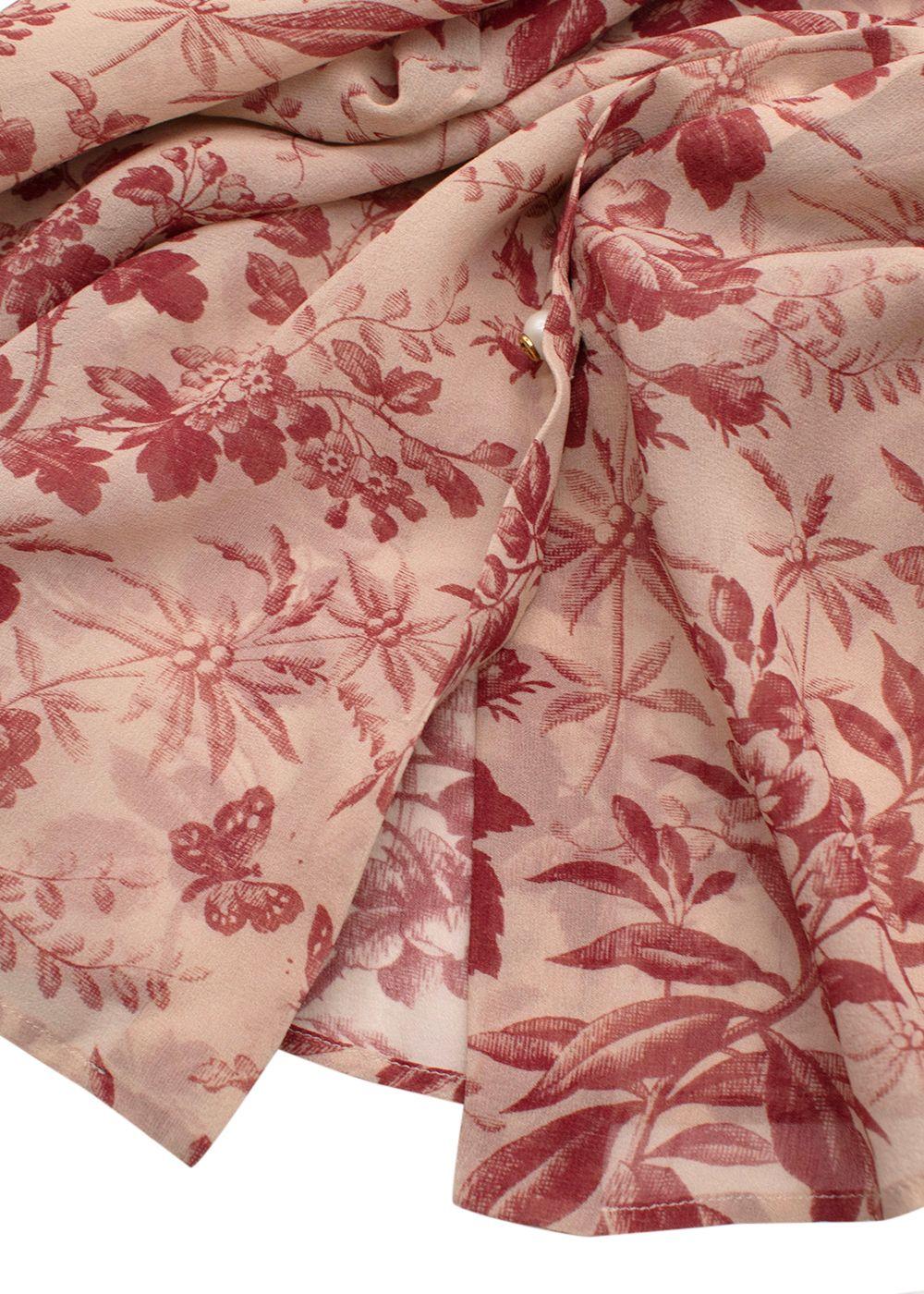 Gucci Floral Print Sheer Pussybow Silk Blouse