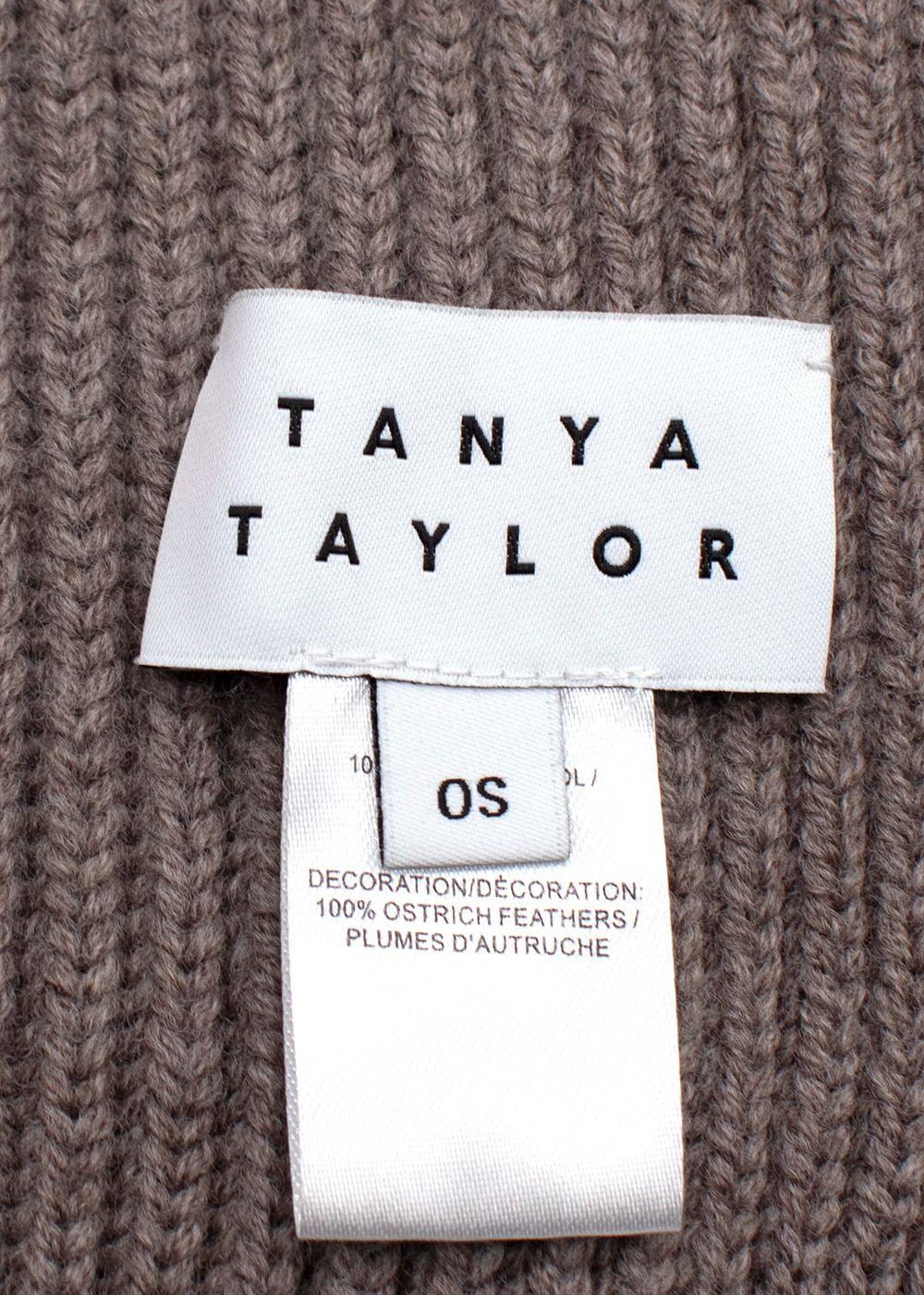 Tanya Taylor Mouse Brown Ostrich Feather Detailing Wool Scarf
