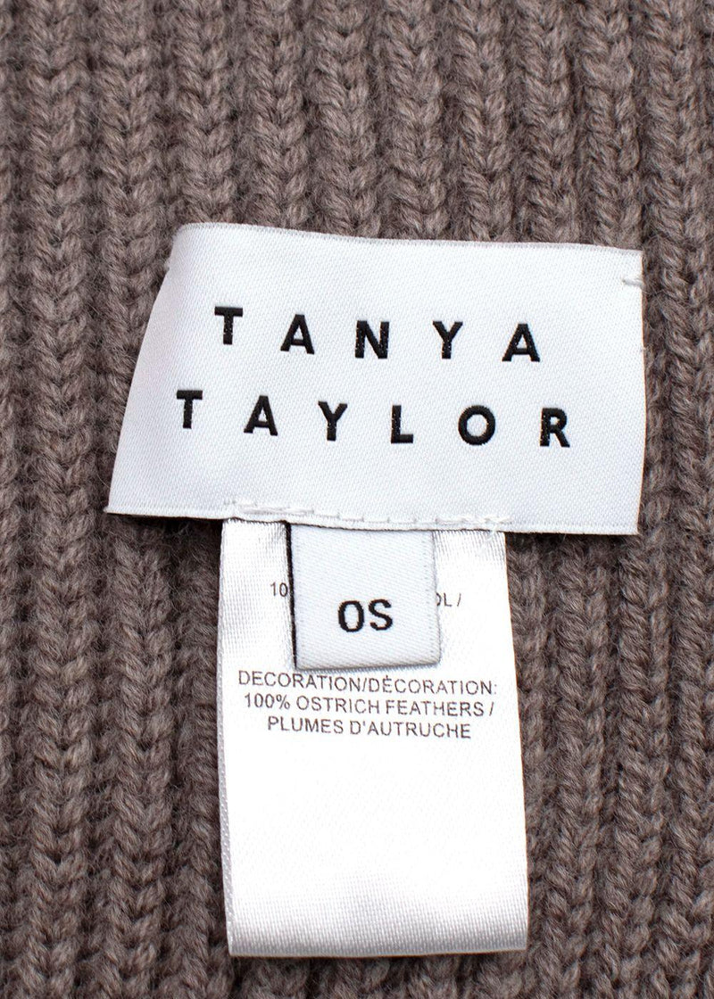 Tanya Taylor Mouse Brown Ostrich Feather Detailing Wool Scarf
