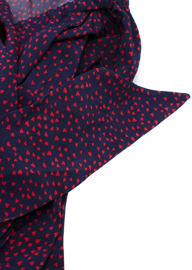 Christian Dior Navy Printed Bardot Silk Dress