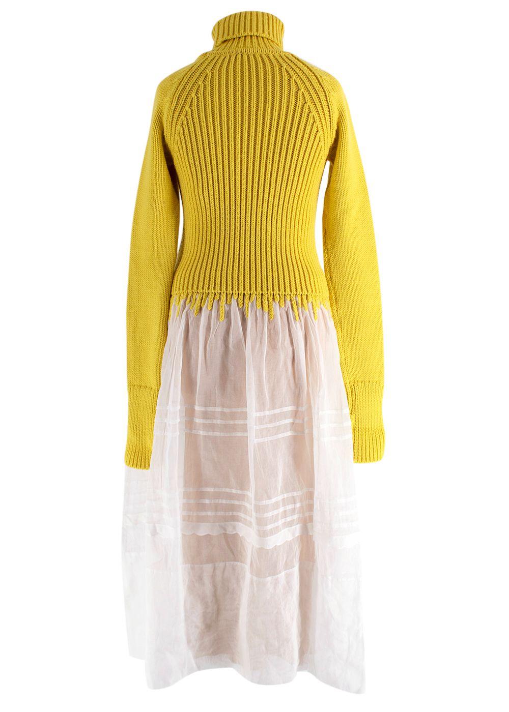 Loewe Yellow Wool Roll Neck Sheer Dress