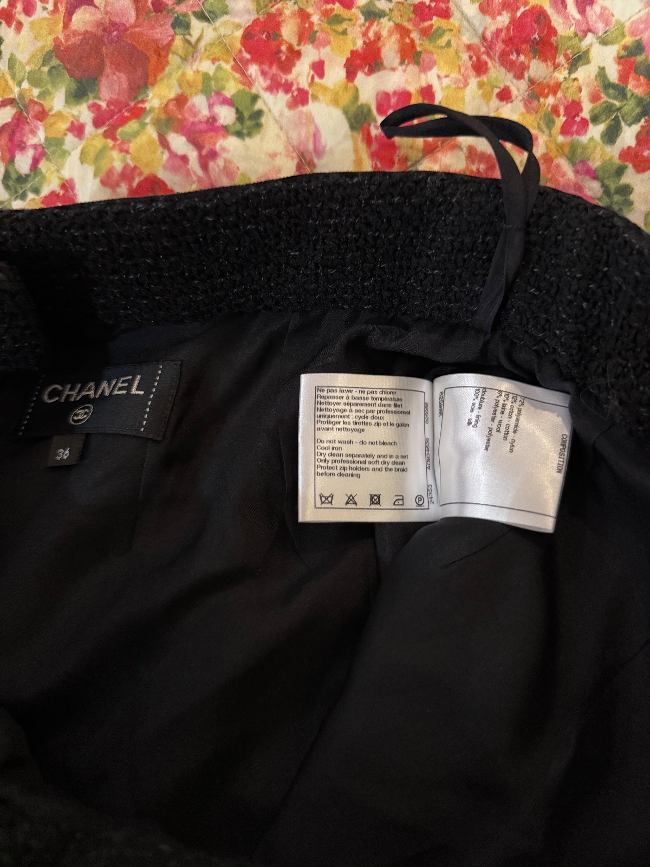 Black Tweed Zip Front Mini Skirt