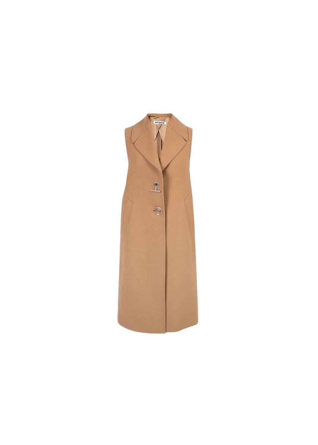 Off White Wool Blend Longline Camel Jacket