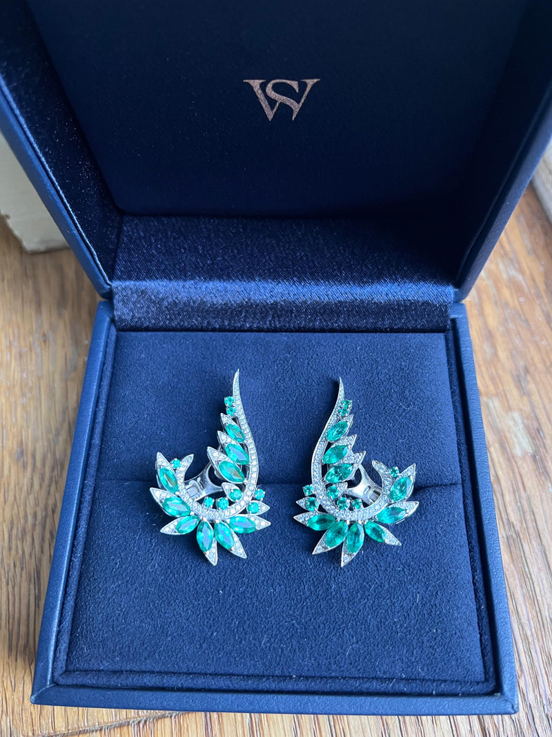 Stephen Webster Emerald and Diamond Plumage Earrings