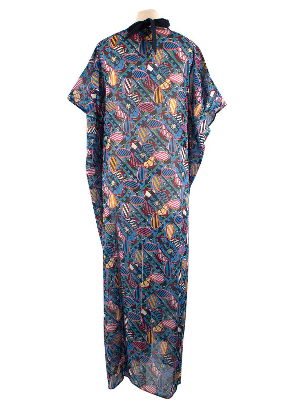 Hermes Blue Patterned En Roue Libre Beach Caftan Dress