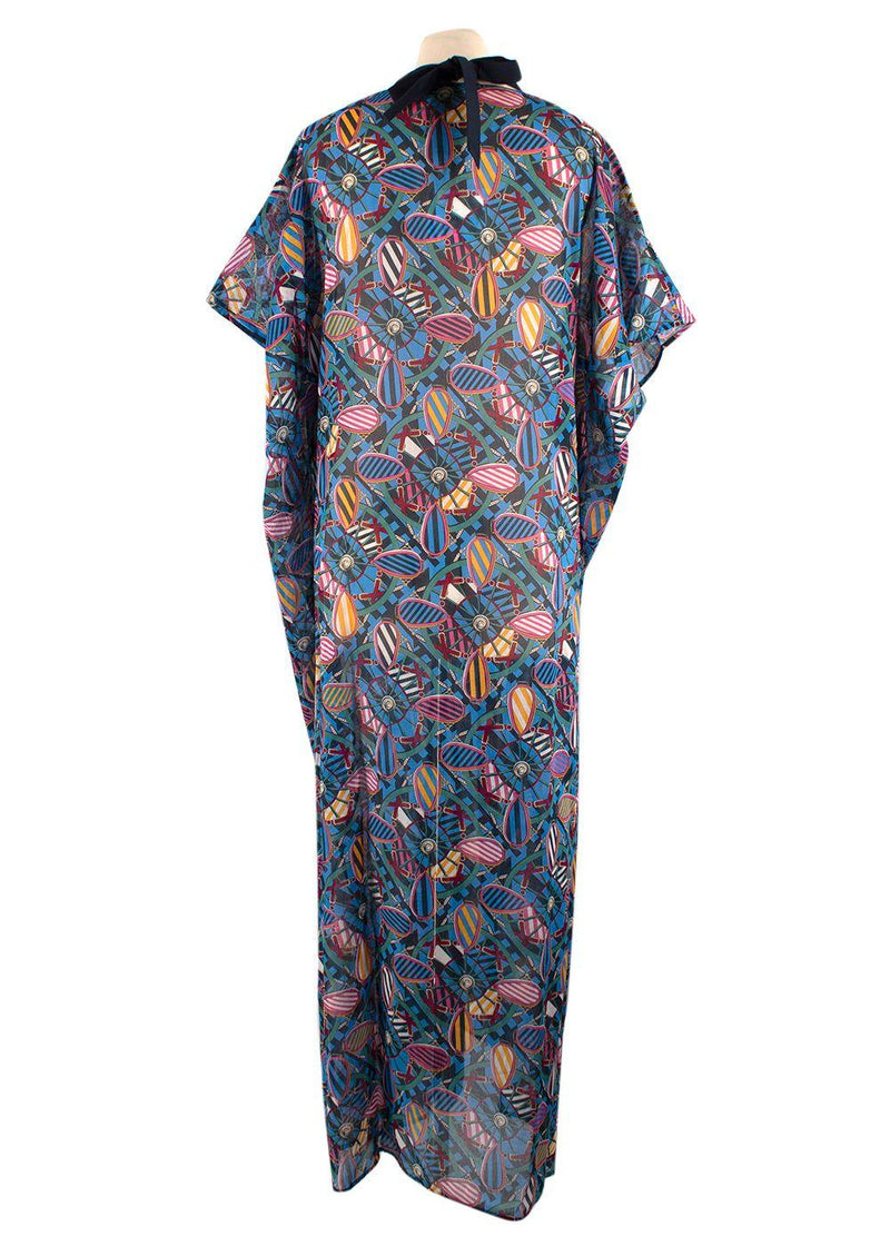 Hermes Blue Patterned En Roue Libre Beach Caftan Dress